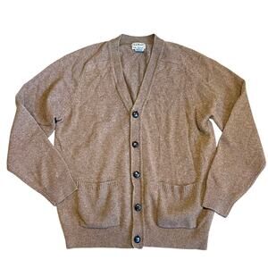 L.L. Bean Women’s Sz M 100% Lambswool Khaki Cardigan Sweater V-Neck Pockets
